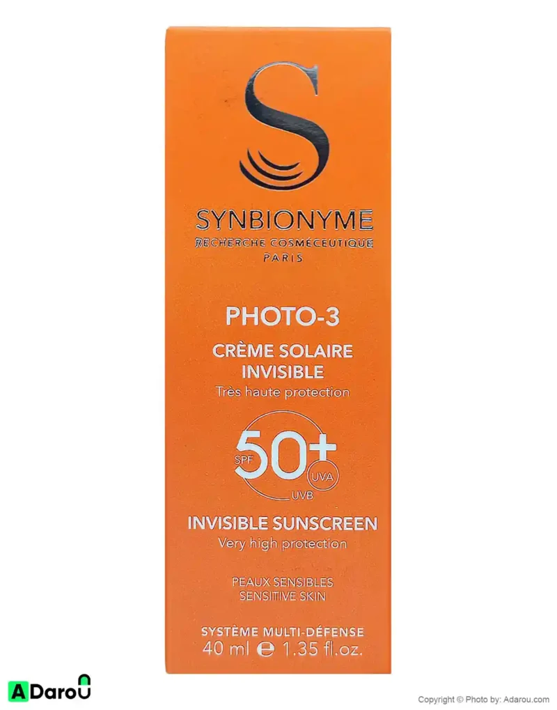 ضد آفتاب بی رنگ پوست حساس SPF50 حجم 40 میلی لیتر فتو 3 سین بیو نیم