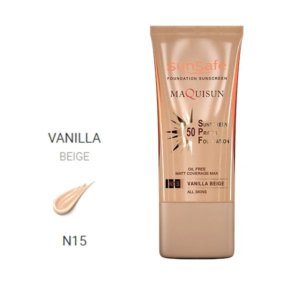 ضد آفتاب کرم پودری پرایمری انواع پوست فاقد چربیspf50 (رنگی بژ وانیلی N15) 40 میلی سان سیف