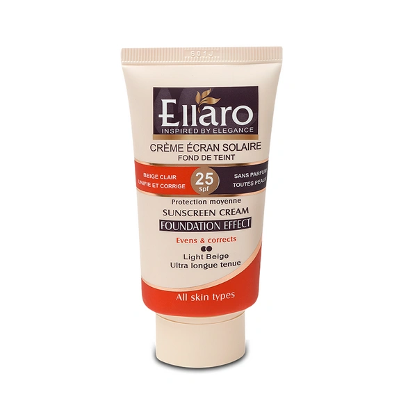 کرم ضد آفتاب SPF25 کرم پودری انواع پوست بژ روشن الارو 40 میلی‌لیتر Ellaro