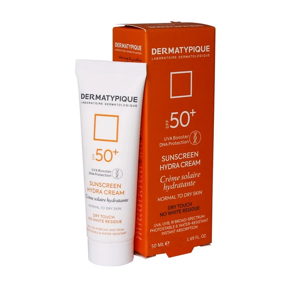 ضدآفتاب SPF50 بی‌رنگ هیدرا پوست نرمال و خشک درماتیپیک 50 میلی‌لیتر Dermatypique