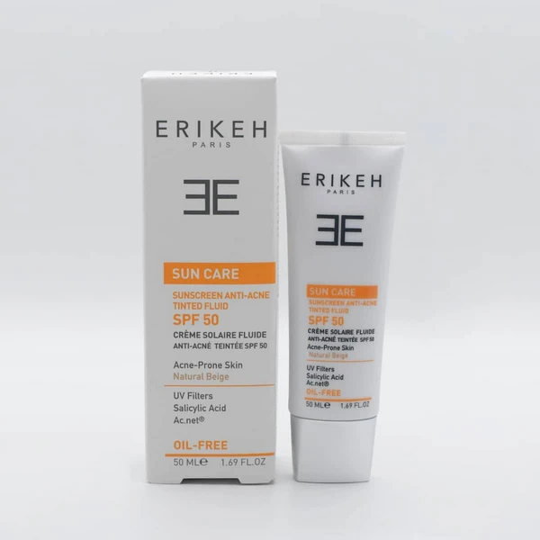 فلوئید ضدآفتاب SPF50 بژ طبیعی مناسب پوست مستعد آکنه اریکه 50 میلی‌لیتر Erikeh