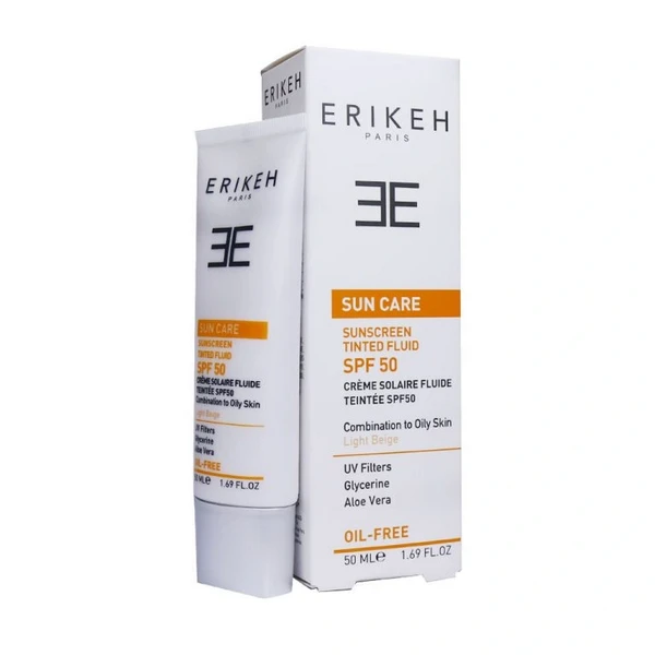 فلوئید ضدآفتاب SPF50 بژ روشن فاقد چربی مناسب پوست چرب و مختلط اریکه 50 میلی‌لیتر Erikeh