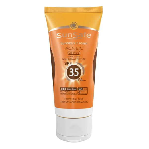 کرم ضدآفتاب فاقد چربی SPF35 کرم پودری بژ روشن سان سیف