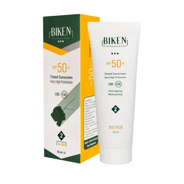 کرم ضدآفتاب +SPF50 رنگی کد 2 (بژ طبیعی) مناسب پوست خشک بیکن 50 میلی‌لیتر Biken