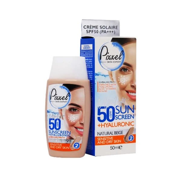 کرم ضدآفتاب 50 SPF بژ طبیعی پوست خشک تا نرمال و حساس پیکسل