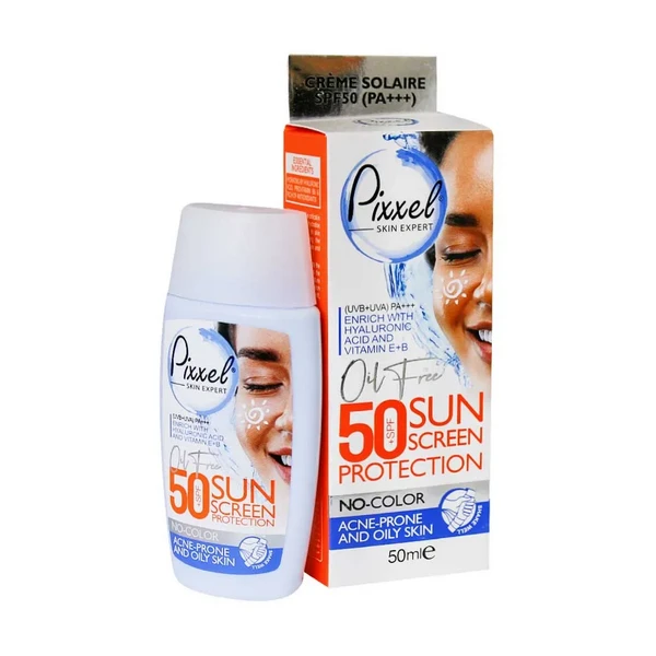 کرم ضدآفتاب 50 SPF بی رنگ پوست چرب و جوشدار پیکسل