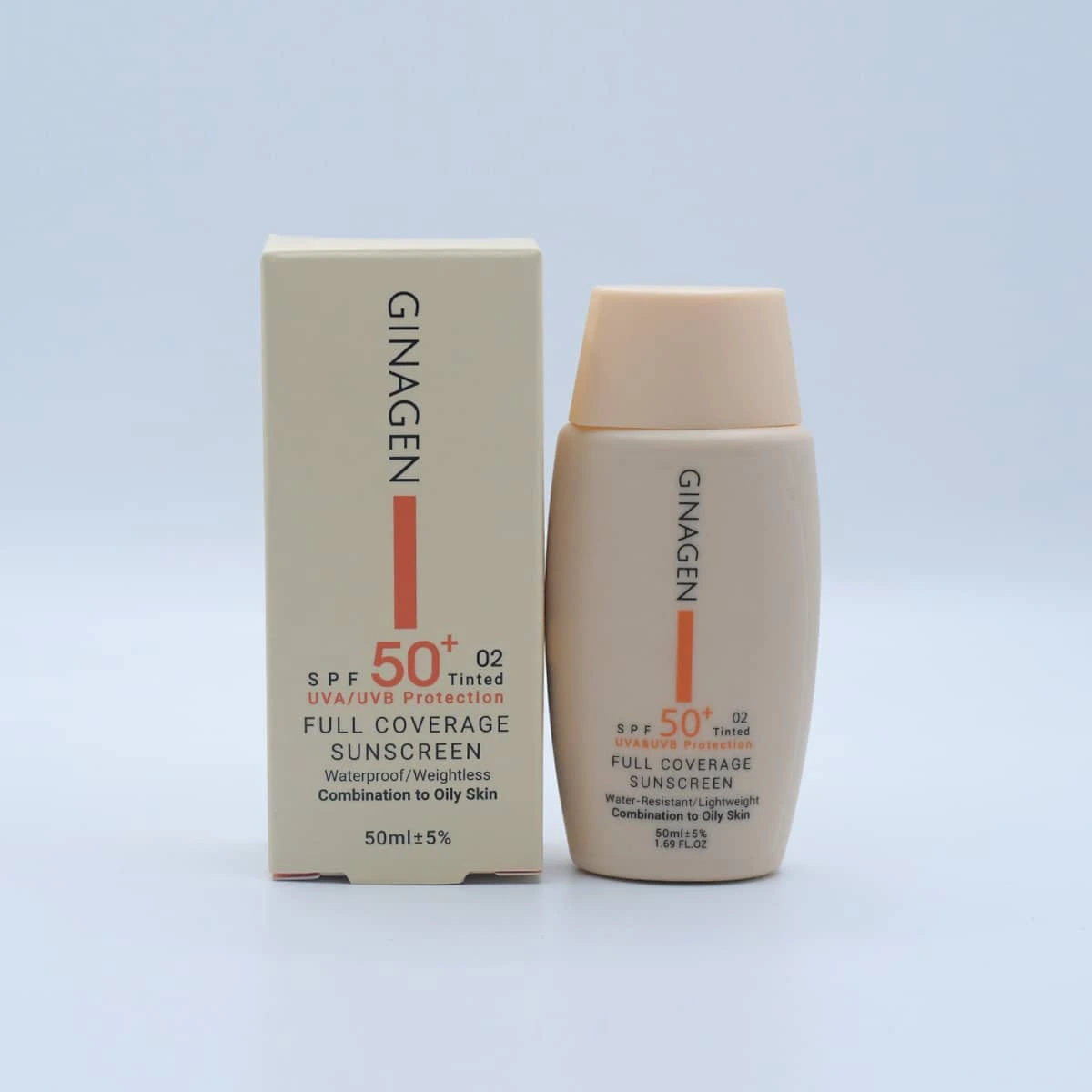 کرم ضدآفتاب SPF50 پوست چرب و مختلط کد 02 ژیناژن 50 میلی‌لیتر Ginagen