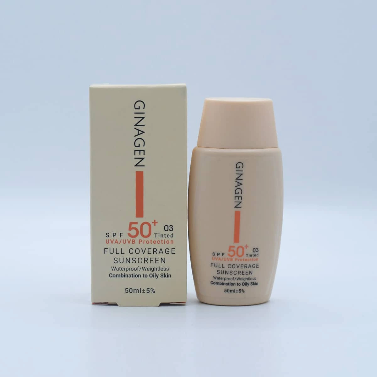 کرم ضدآفتاب SPF50 پوست چرب و مختلط کد 03 ژیناژن 50 میلی‌لیتر Ginagen