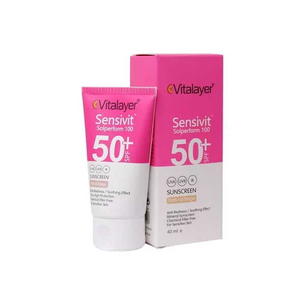 ضدآفتاب +SPF50 پوست حساس بژ طبیعی ویتالیر 40 میلی‌لیتر Vitalayer