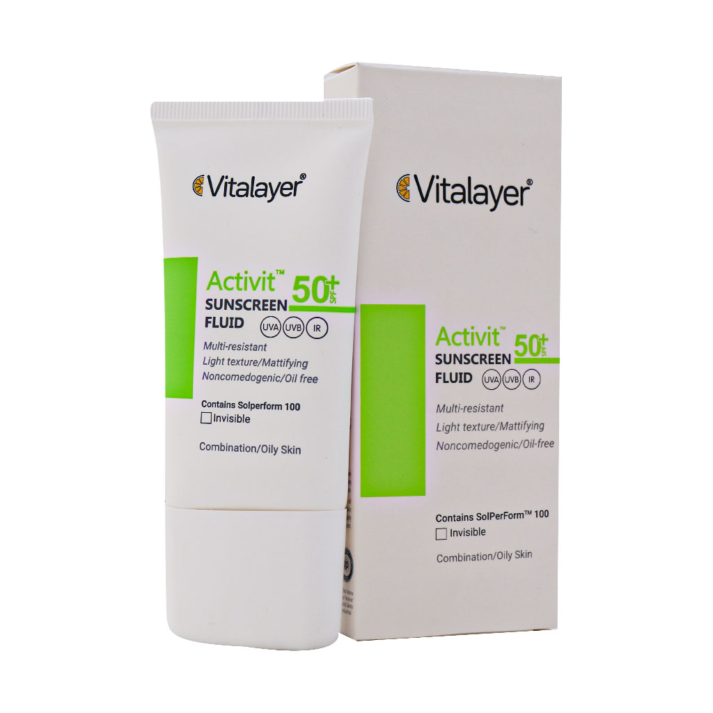 فلوئید ضدآفتاب +SPF50 پوست چرب اکتی‌ویت بژ طبیعی ویتالیر 40 میلی‌لیتر Vitalayer