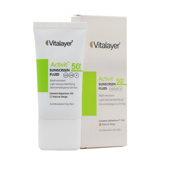 فلوئید ضدآفتاب +SPF50 پوست چرب اکتی‌ویت بژ طبیعی ویتالیر 50 میلی‌لیتر Vitalayer