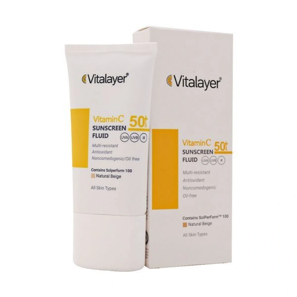 فلوئید ضدآفتاب +SPF50 ویتامین C بژ طبیعی ویتالیر 50 میلی‌لیتر Vitalayer