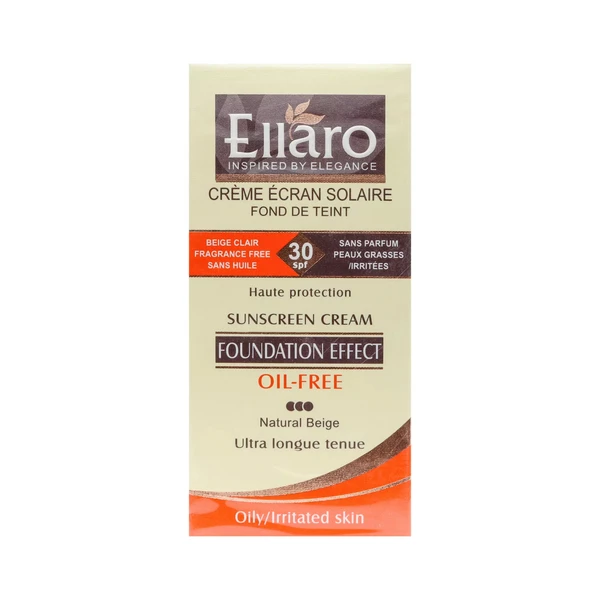 کرم ضد آفتاب SPF30 فاقد چربی کرم پودری بژ طبیعی اِلارو 40 میلی‌لیتر Ellaro