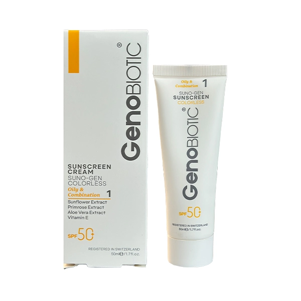 کرم ضدآفتاب بی رنگ SPF50 مناسب پوست چرب و مختلط ژنوبایوتیک-داروخانه آنلاین آدارو