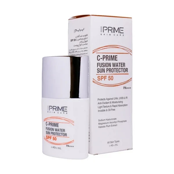 فلوئید ضدآفتاب SPF50 بژ روشن حاوی ویتامین C فیوژن واتر پرایم 40 میلی‌لیتر Prime