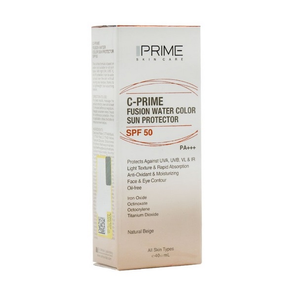 فلوئید ضدآفتاب SPF50 بژ طبیعی حاوی ویتامین C فیوژن واتر پرایم 40 میلی‌لیتر Prime