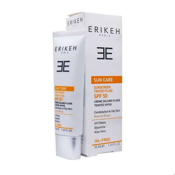 فلوئید ضدآفتاب SPF50 ضدجوش بژ طبیعی اریکه 50 میلی‌لیتر Erikeh