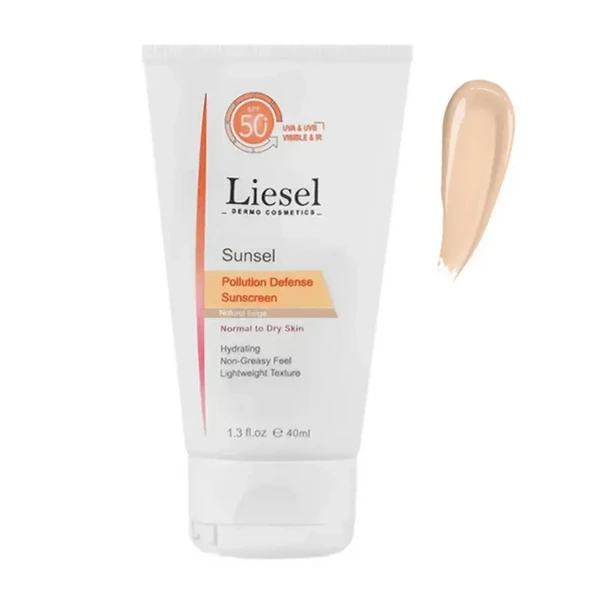 کرم ضدآفتاب +SPF50 بژ طبیعی پوست خشک لایسل 40 میلی‌لیتر Liesel