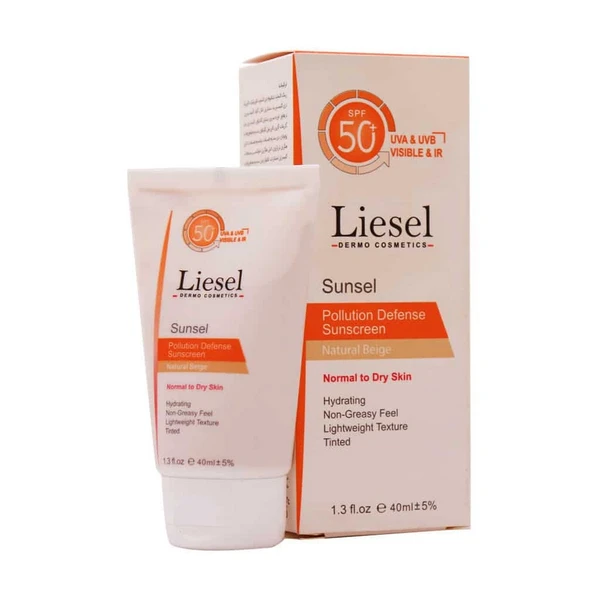 کرم ضدآفتاب +SPF50 بژ طبیعی پوست خشک لایسل 40 میلی‌لیتر Liesel