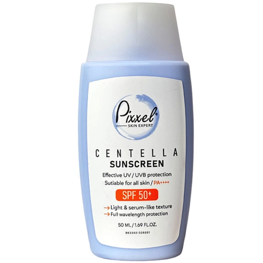 کرم ضدآفتاب SPF50 بی رنگ انواع پوست مدل Centella پیکسل