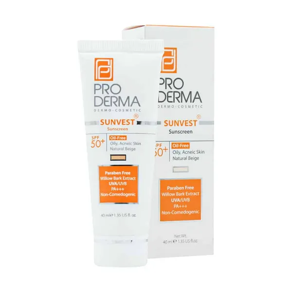 کرم ضد آفتاب فاقد چربی SPF50 بژ طبیعی پرودرما 40 میلی لیتر Pro Derma -داروخانه آنلاین آدارو