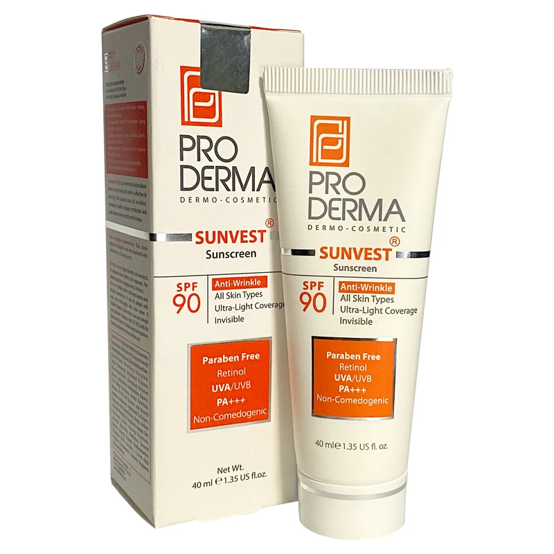 کرم ضد آفتاب بی رنگ و ضد چروک SPF90 انواع پوست پرودرما 40 میلی لیتر Pro Derma-داروخانه آنلاین آدارو