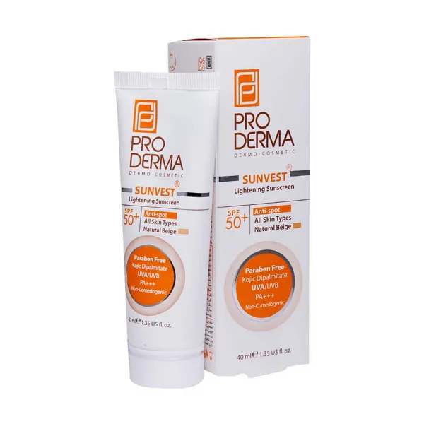 ضدآفتاب و روشن کننده لک های پوست بژ روشن SPF50 پرودرما 40 میلی لیتر Pro Derma -داروخانه آنلاین آدارو
