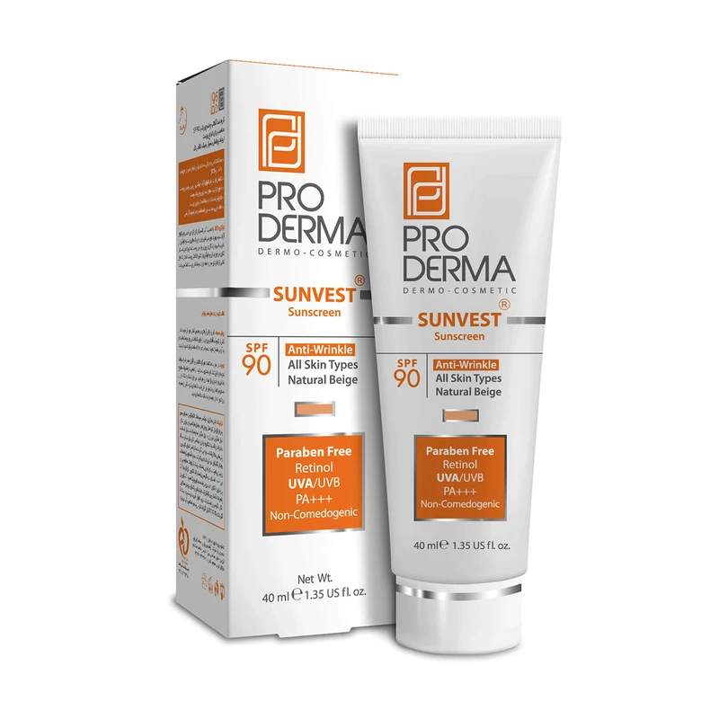 کرم ضد آفتاب رنگی و ضد چروک SPF90 انواع پوست پرودرما 40 میلی لیتر Pro Derma -داروخانه آنلاین آدارو