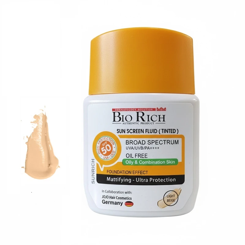 فلوئید ضد آفتاب SPF50 پوست چرب و مختلط بژ روشن بایوریچ 50 میلی لیتر Bio Rich